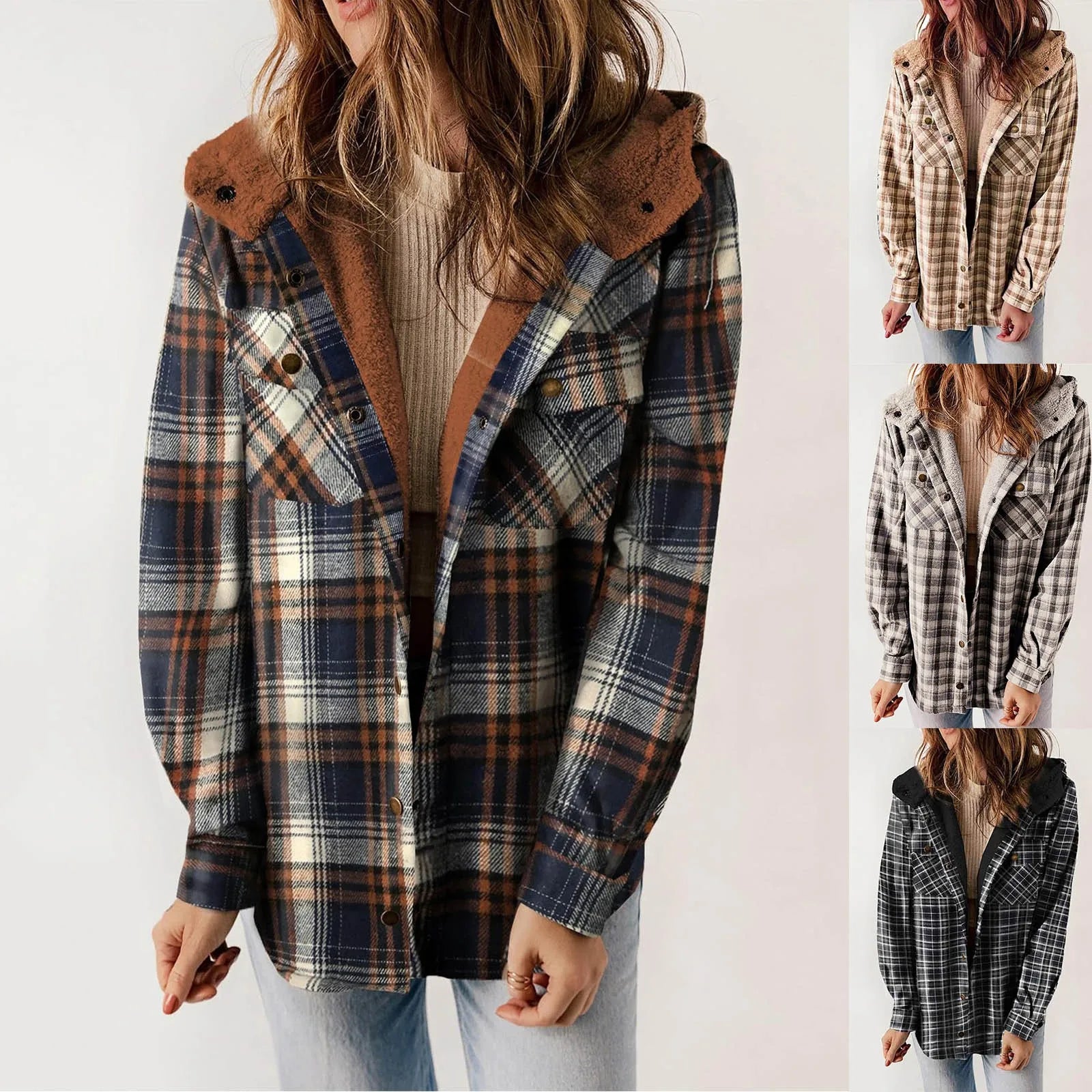 Lena Plaid Fleece Hooded Coat