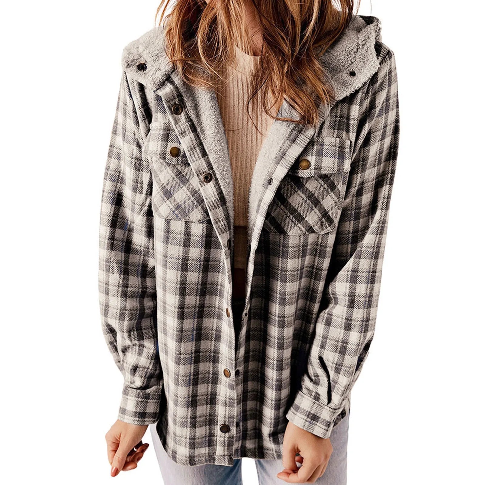 Lena Plaid Fleece Hooded Coat