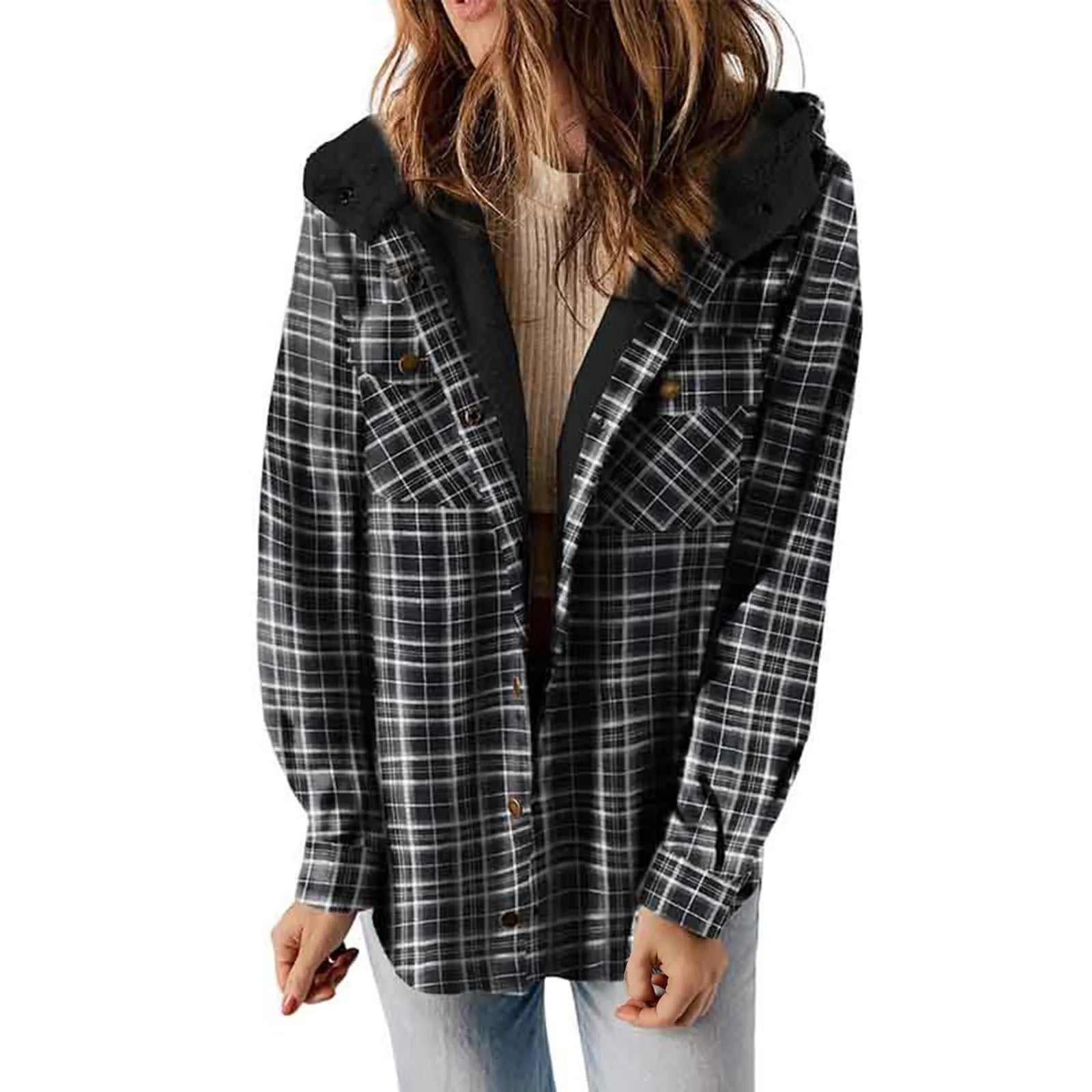 Lena Plaid Fleece Hooded Coat